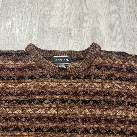 Vintage Landscape Sweater Men's Extra Large XL Brown Geometric Knit Aztec Nordic - Picture 3 of 6